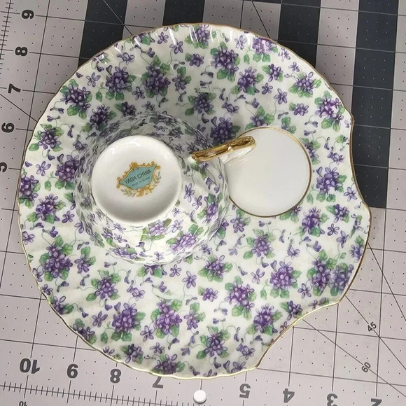 6 Tea Cups and Saucers Japan Yada Snack Plate Blue Floral China - Picture 9 of 15